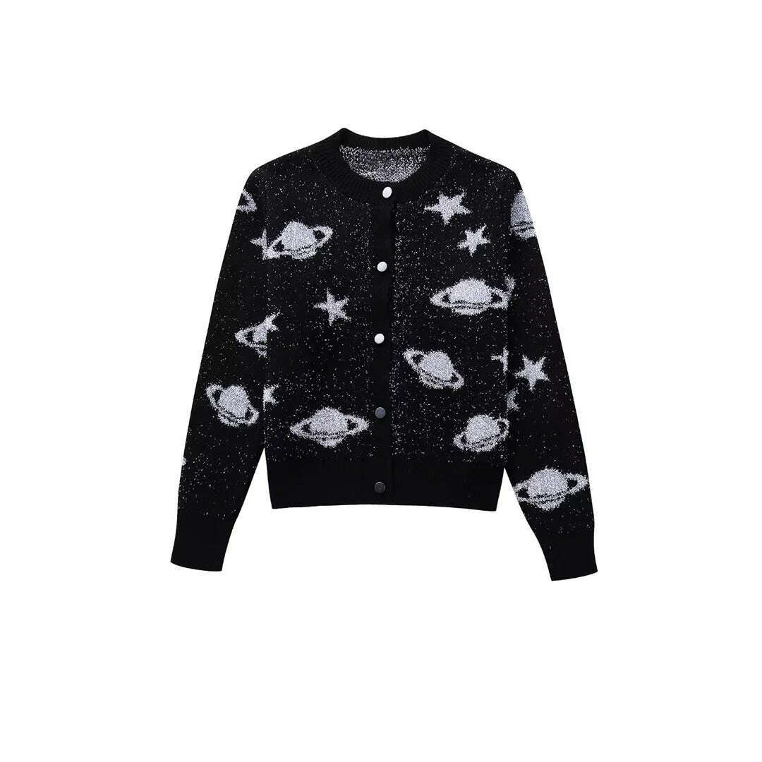 KIMLUD, Autumn Star Metal Silk Embroidered Knitted Cardigan Women Fashion O Neck Long Sleeve Sweater Coat Elegant Office Lady Knitwear, KIMLUD Womens Clothes