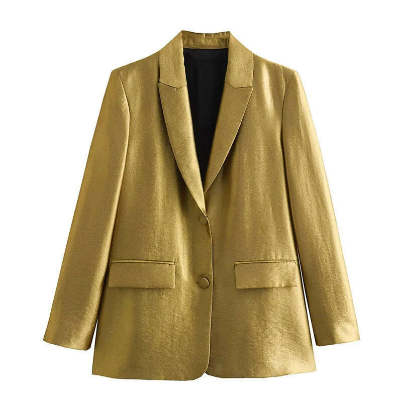KIMLUD, Autumn Straight Blazer for Women Fashion Glitter Luxury Blazer Woman Long Sleeve Office Women's Blazers New in Outerwears, Gold / XS, KIMLUD Womens Clothes