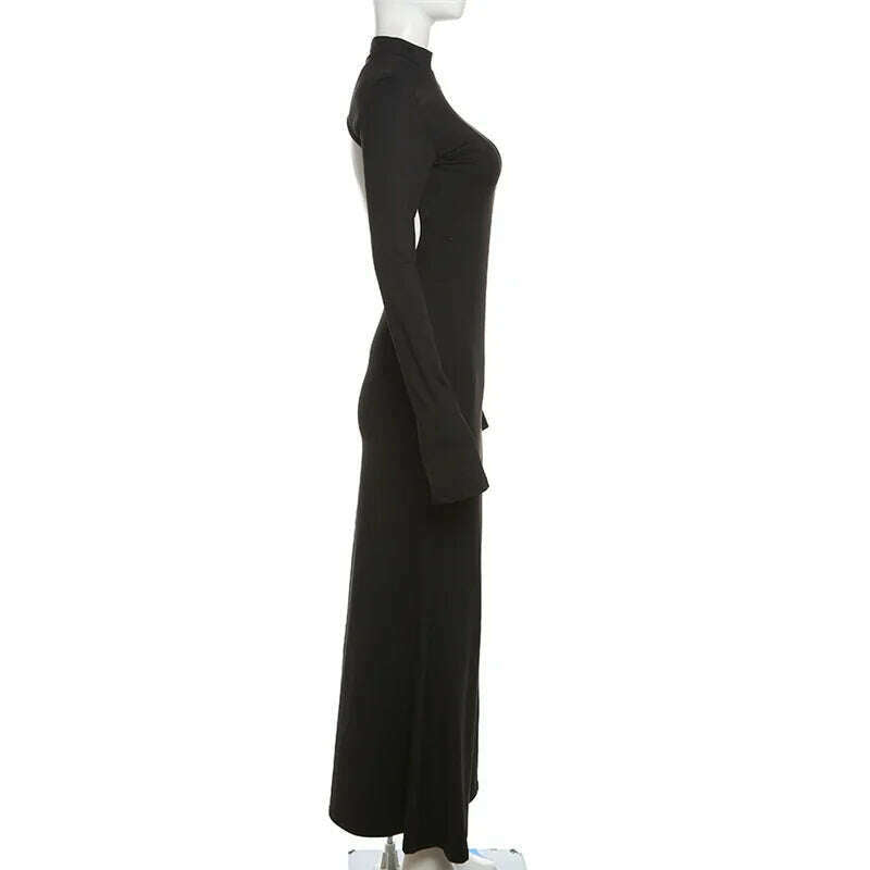 KIMLUD, Autumn Winter Backless Sexy Party Club Black Bodycon Maxi Dresses Outfits for Women Long Sleeve Y2K Dress Vestido Streetwear New, KIMLUD Womens Clothes