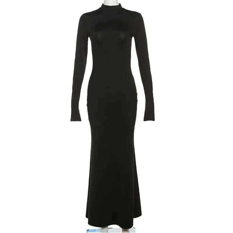 KIMLUD, Autumn Winter Backless Sexy Party Club Black Bodycon Maxi Dresses Outfits for Women Long Sleeve Y2K Dress Vestido Streetwear New, A / L, KIMLUD APPAREL - Womens Clothes