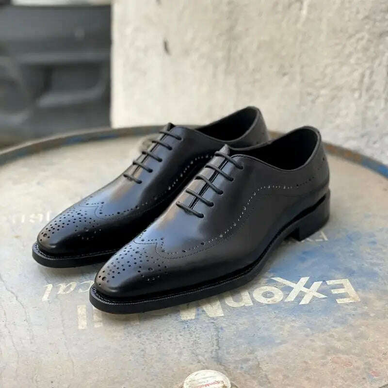 KIMLUD, Autumn Winter Black Dress Shoes for Men Italian Handmade Goodyear Welted Brogues Oxfords Perfect for Formal Suits and Social Occasions, KIMLUD Womens Clothes