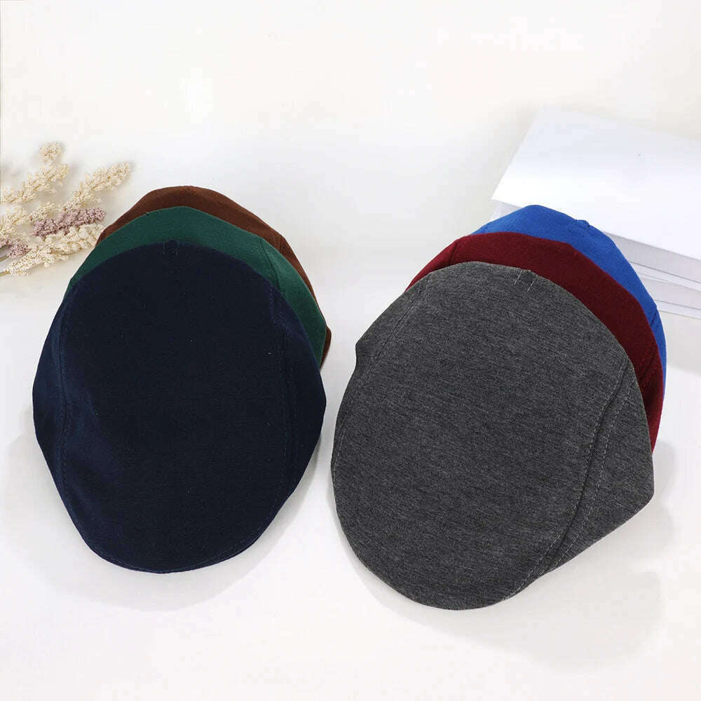 Autumn Winter British Style Newsboy Beret Cap Men'S Golf Driving Sun Flat Cabbie Hat Gatsby Ivy Cap Solid Soft Peaked Cap - KIMLUD