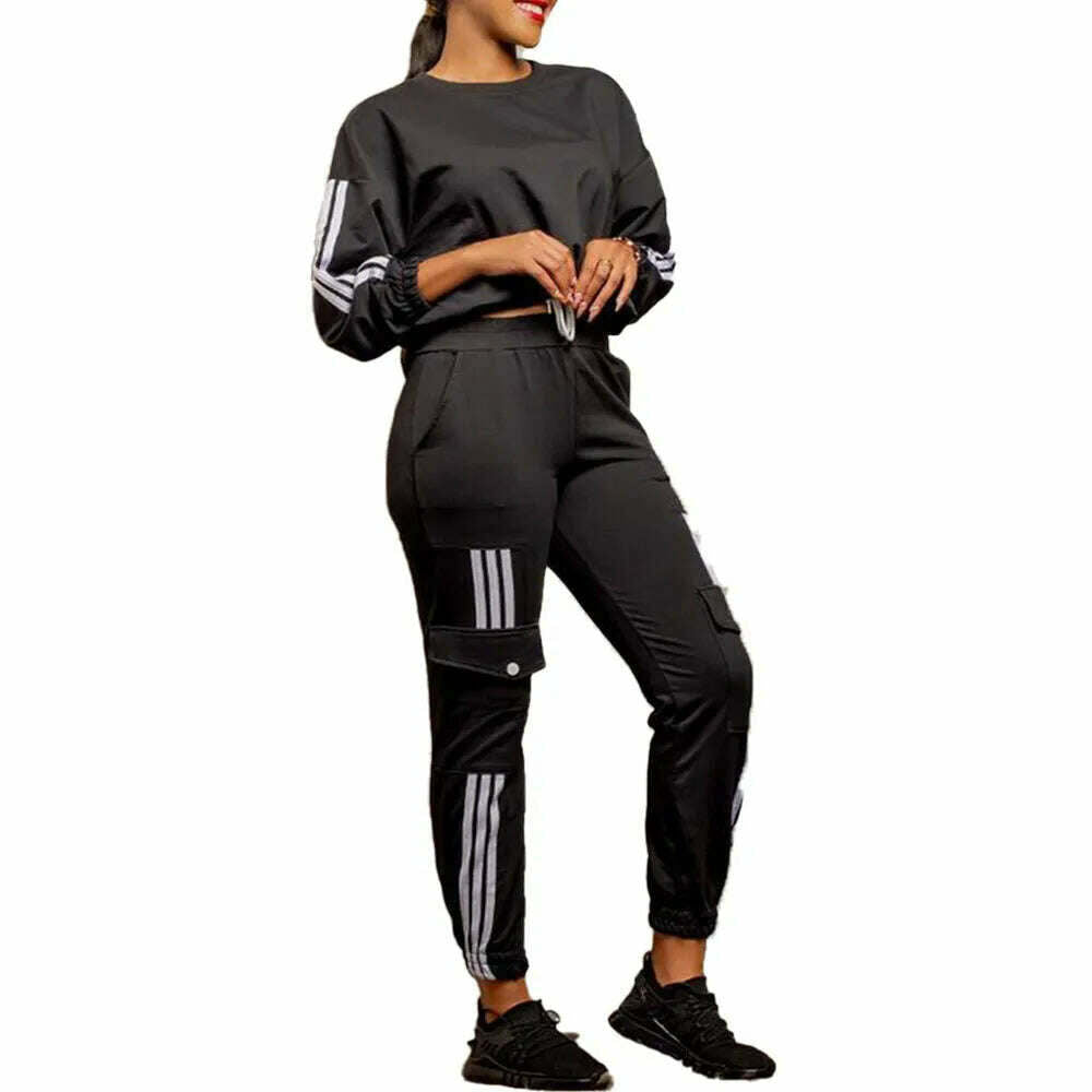 KIMLUD, Autumn Winter Casual Sport 2 Piece Set Women Solid Loose Fit Two Piece Outfit T Shirt Tops Jogger Pants Suit Women Tracksuit Set, black / S, KIMLUD Womens Clothes