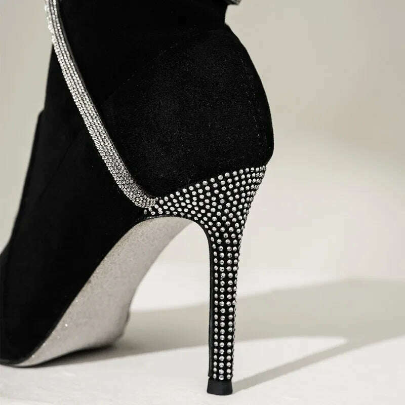 Autumn Winter Fashion Faux Suede Snake Coiled Women Boots Luxury Crystal Stiletto High heels Ankle Boots Shoes Botas Mujer - KIMLUD