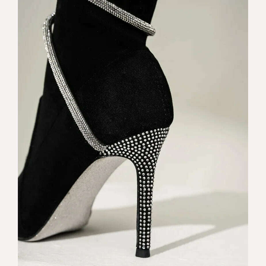 Autumn Winter Fashion Faux Suede Snake Coiled Women Boots Luxury Crystal Stiletto High heels Ankle Boots Shoes Botas Mujer - KIMLUD