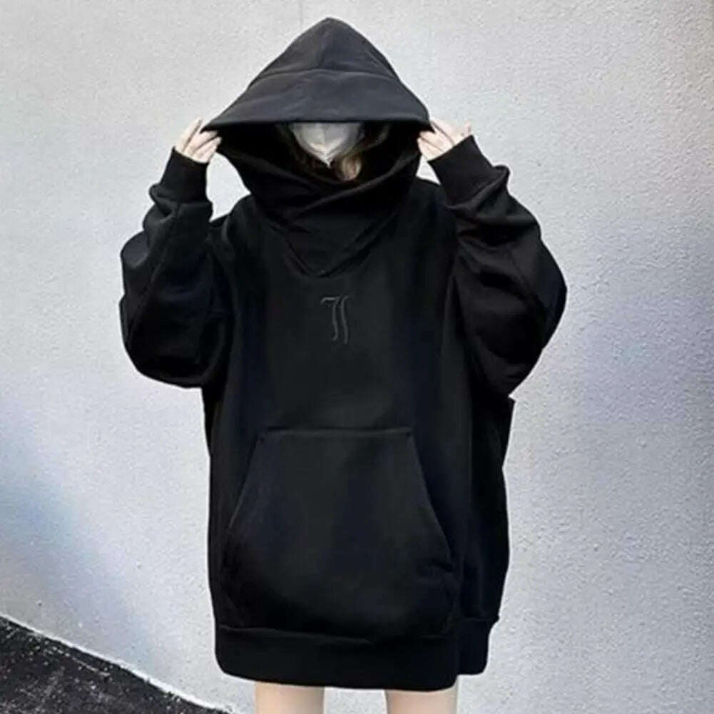 Autumn Winter High Collar Hoodie Pullover Loose Men Coat Tops Harajuku Hiphop Gothic Outwear Streetwear Fleece Hooded Sweatshirt - KIMLUD
