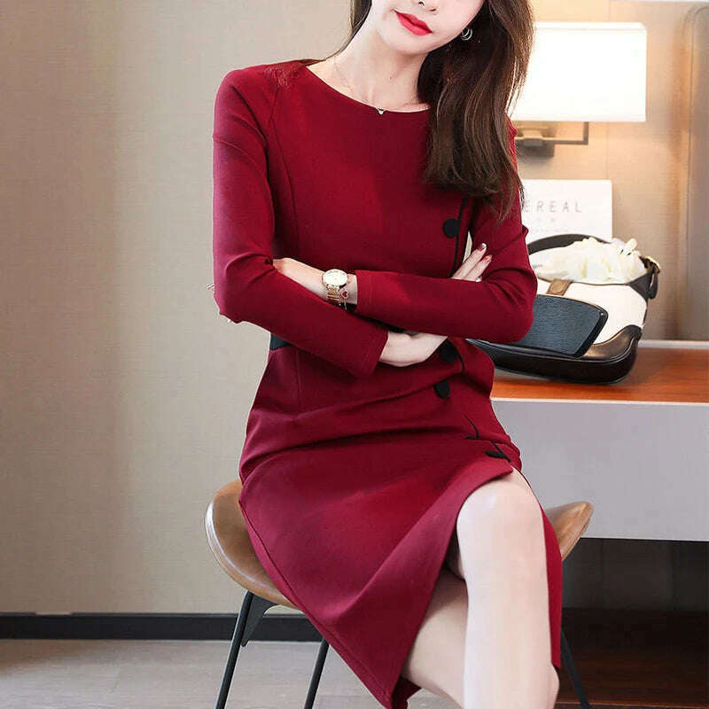 KIMLUD, Autumn Winter High Waist Buttons Bodycon Dress Women Elegant Fashion Evening Dresses Ladies Temperament Robe Vestido De Fiesta, KIMLUD Womens Clothes