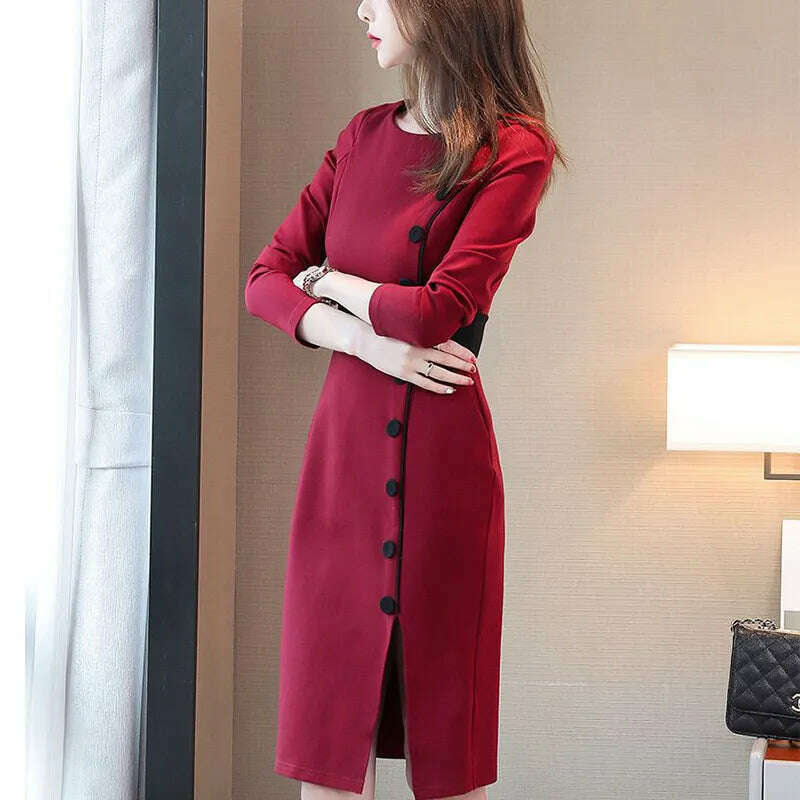 KIMLUD, Autumn Winter High Waist Buttons Bodycon Dress Women Elegant Fashion Evening Dresses Ladies Temperament Robe Vestido De Fiesta, KIMLUD Womens Clothes