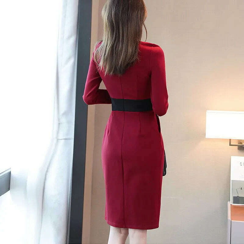 KIMLUD, Autumn Winter High Waist Buttons Bodycon Dress Women Elegant Fashion Evening Dresses Ladies Temperament Robe Vestido De Fiesta, KIMLUD Womens Clothes