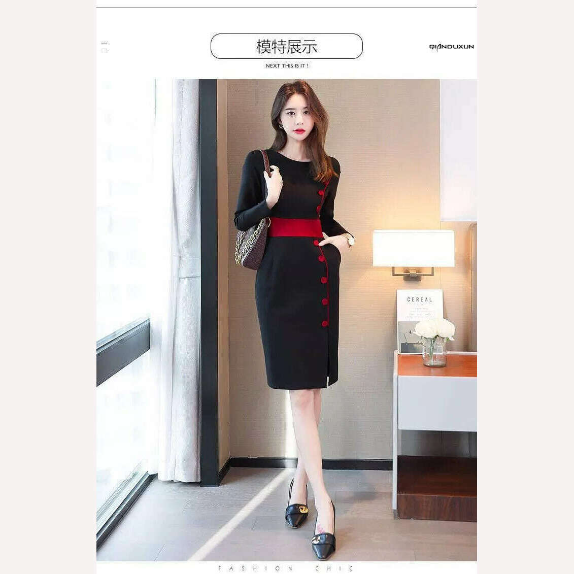 KIMLUD, Autumn Winter High Waist Buttons Bodycon Dress Women Elegant Fashion Evening Dresses Ladies Temperament Robe Vestido De Fiesta, KIMLUD Womens Clothes