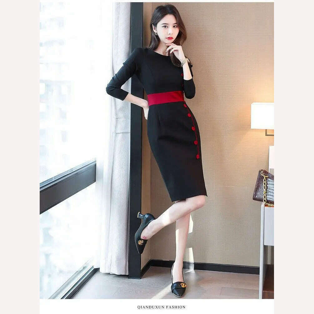 KIMLUD, Autumn Winter High Waist Buttons Bodycon Dress Women Elegant Fashion Evening Dresses Ladies Temperament Robe Vestido De Fiesta, KIMLUD Womens Clothes