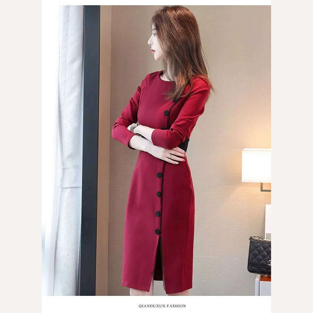 KIMLUD, Autumn Winter High Waist Buttons Bodycon Dress Women Elegant Fashion Evening Dresses Ladies Temperament Robe Vestido De Fiesta, KIMLUD Womens Clothes