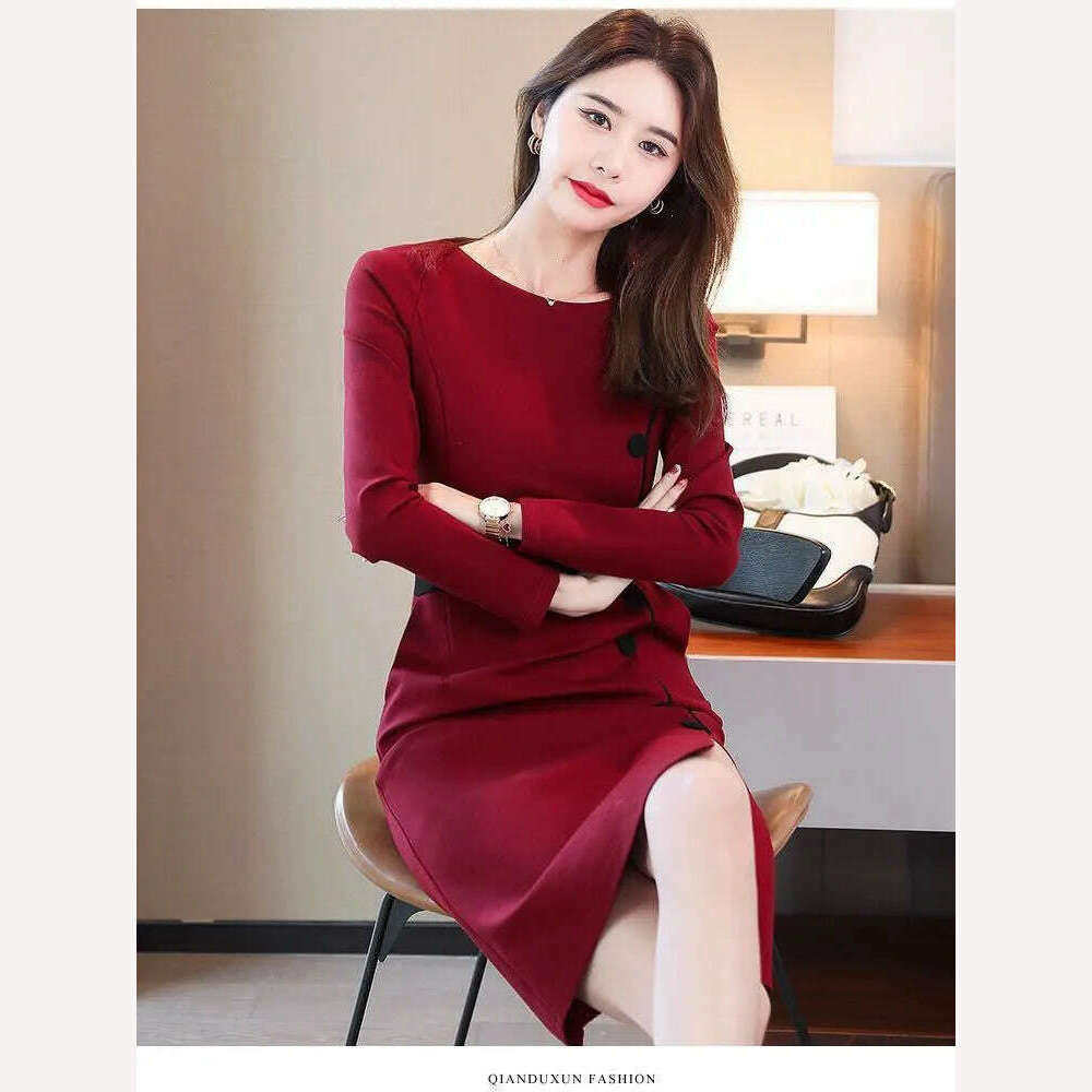 KIMLUD, Autumn Winter High Waist Buttons Bodycon Dress Women Elegant Fashion Evening Dresses Ladies Temperament Robe Vestido De Fiesta, KIMLUD Womens Clothes