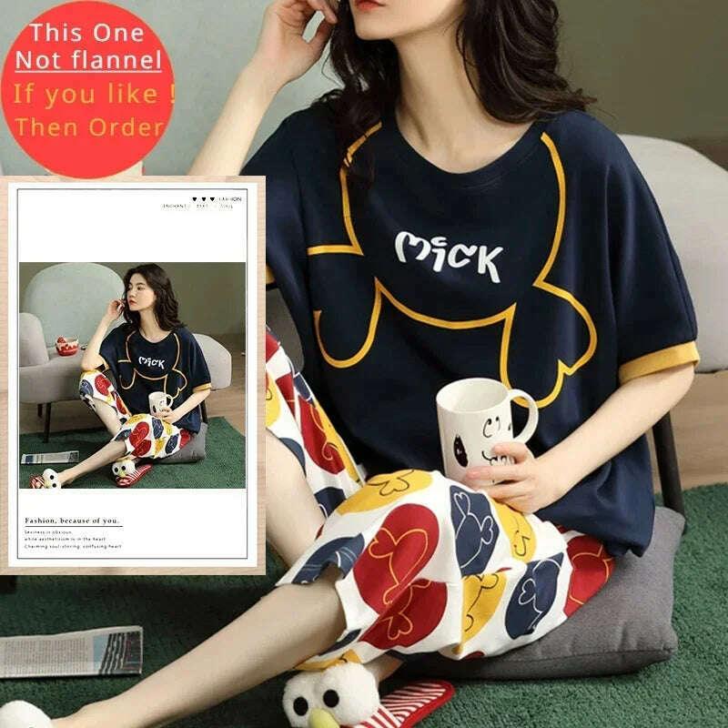 KIMLUD, Autumn Winter Kawaii Cartoon Pajama Sets Women Pyjamas Plaid Flannel Loung Sleepwear Girl Pijama Mujer Night Suits Homewear PJ, KIMLUD Womens Clothes