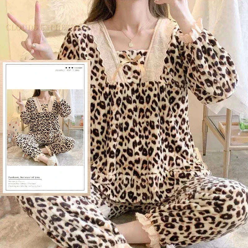 KIMLUD, Autumn Winter Kawaii Cartoon Pajama Sets Women Pyjamas Plaid Flannel Loung Sleepwear Girl Pijama Mujer Night Suits Homewear PJ, W17 NO POCKET / M / CHINA, KIMLUD Womens Clothes