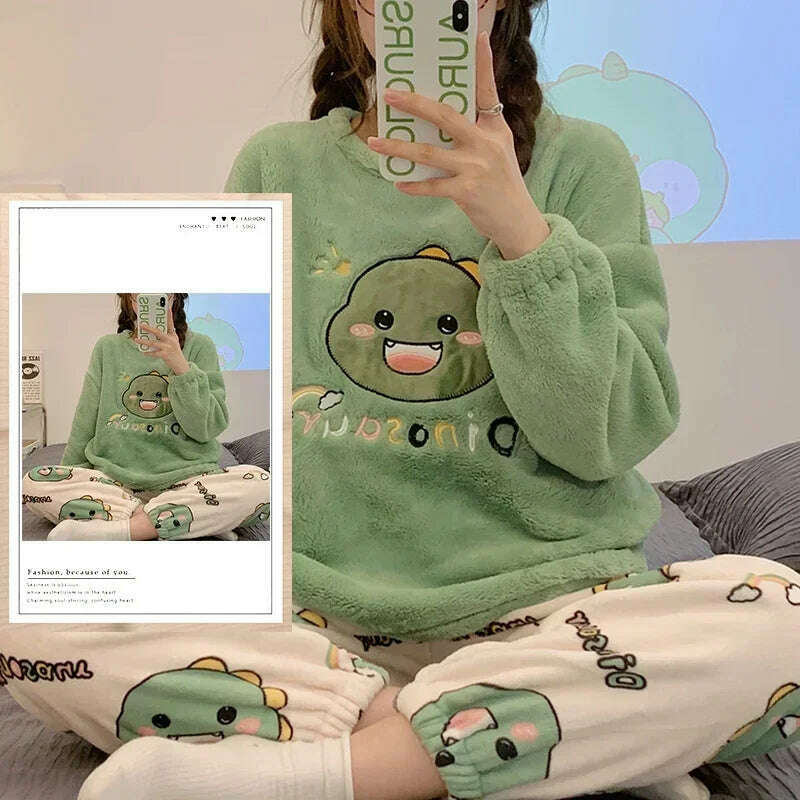 KIMLUD, Autumn Winter Kawaii Cartoon Pajama Sets Women Pyjamas Plaid Flannel Loung Sleepwear Girl Pijama Mujer Night Suits Homewear PJ, W23 NO POCKET / M / CHINA, KIMLUD Womens Clothes