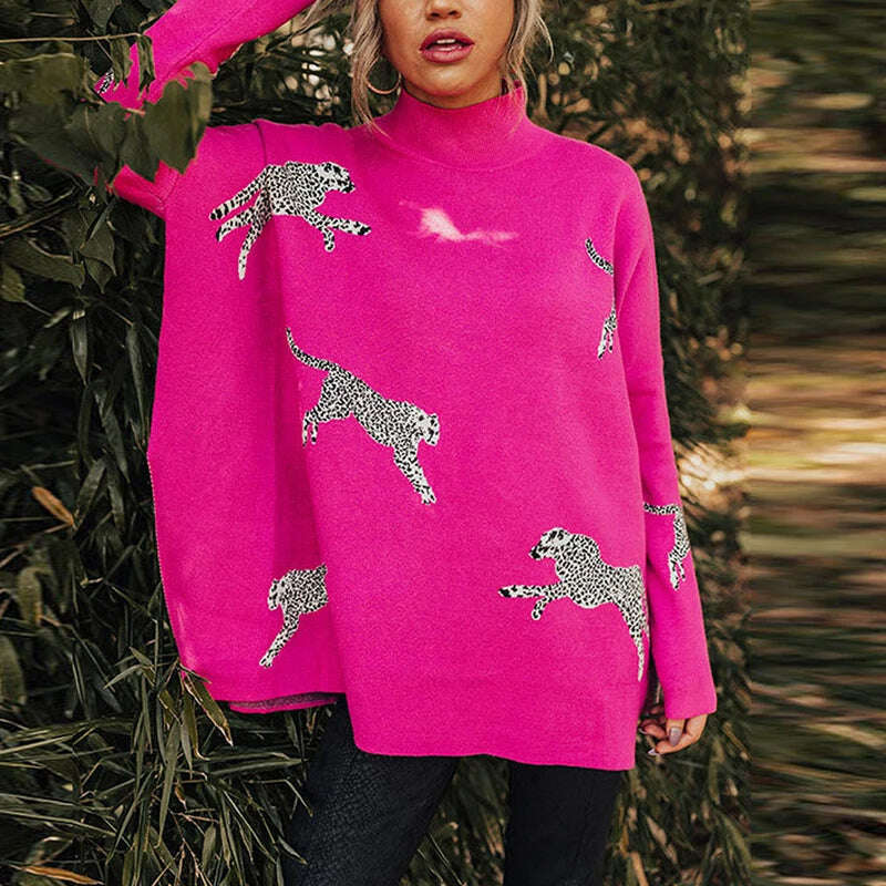 KIMLUD, Autumn Winter Leopard Print Sweatshirt Women Turtleneck Long Sleeve Loose Blouses For Women Casual Jumper, 01 / S, KIMLUD APPAREL - Womens Clothes