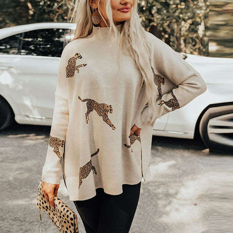 KIMLUD, Autumn Winter Leopard Print Sweatshirt Women Turtleneck Long Sleeve Loose Blouses For Women Casual Jumper, 02 / S, KIMLUD APPAREL - Womens Clothes