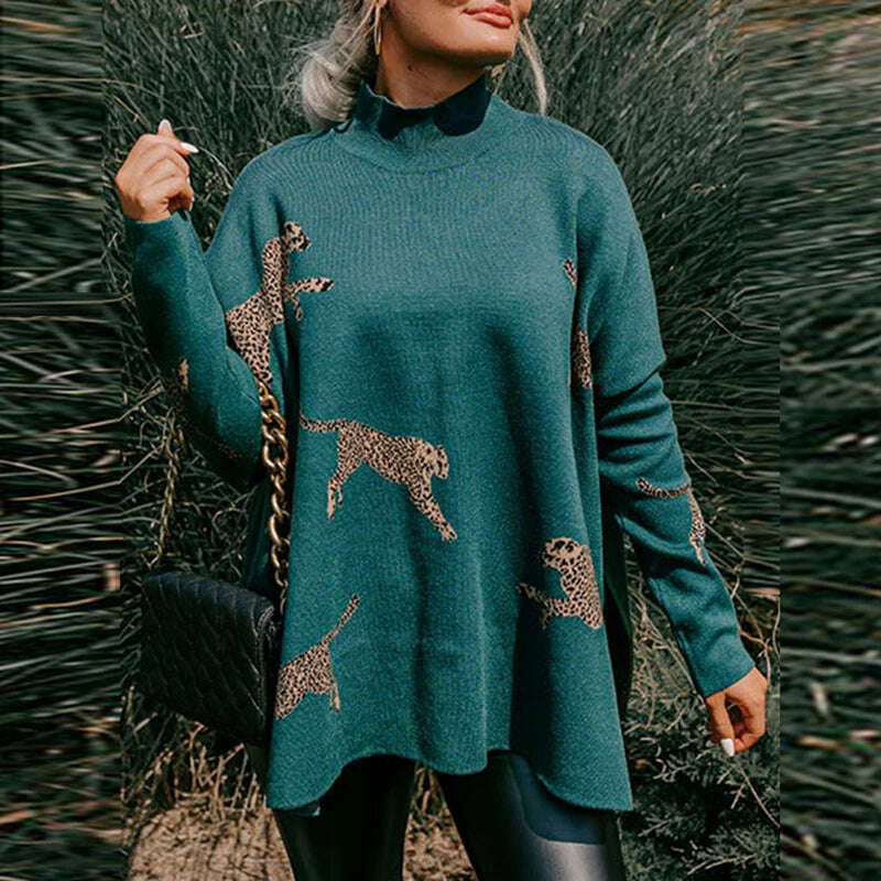 KIMLUD, Autumn Winter Leopard Print Sweatshirt Women Turtleneck Long Sleeve Loose Blouses For Women Casual Jumper, 03 / S, KIMLUD APPAREL - Womens Clothes