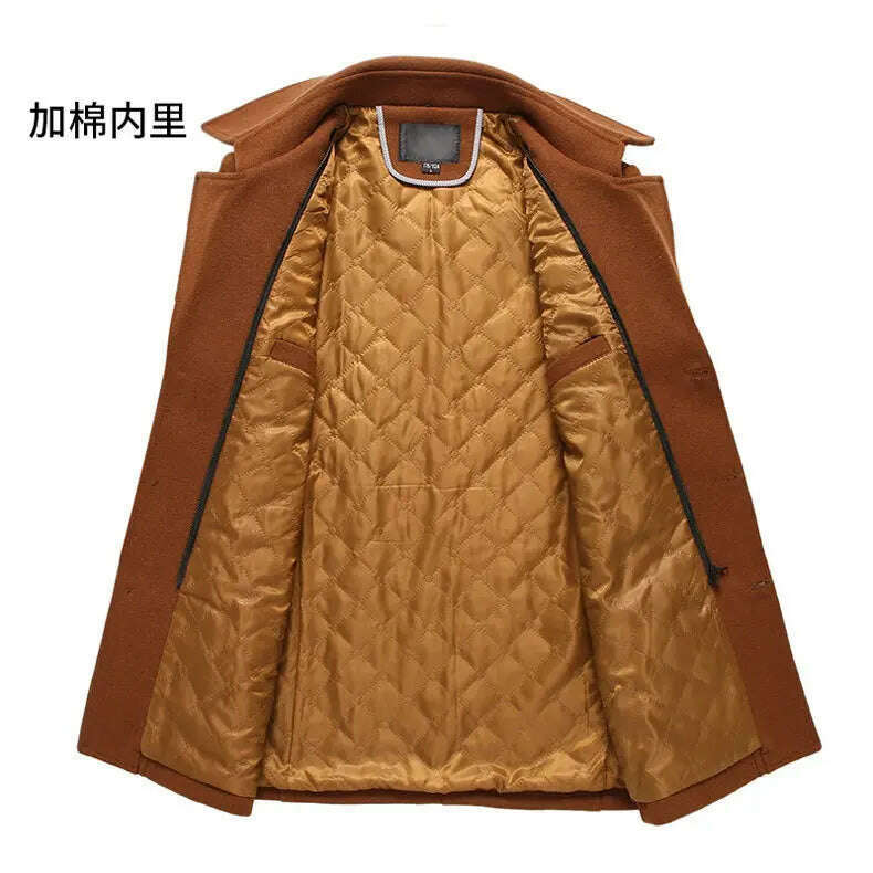 KIMLUD, Autumn Winter Mens Wool Trench Coats Fashion Middle Long Jacket Male Double Collar Zipper Coat Windbreak Woolen Overcoat, KIMLUD Womens Clothes