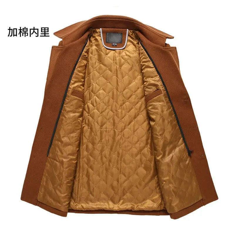 KIMLUD, Autumn Winter Mens Wool Trench Coats Fashion Middle Long Jacket Male Double Collar Zipper Coat Windbreak Woolen Overcoat, KIMLUD Womens Clothes