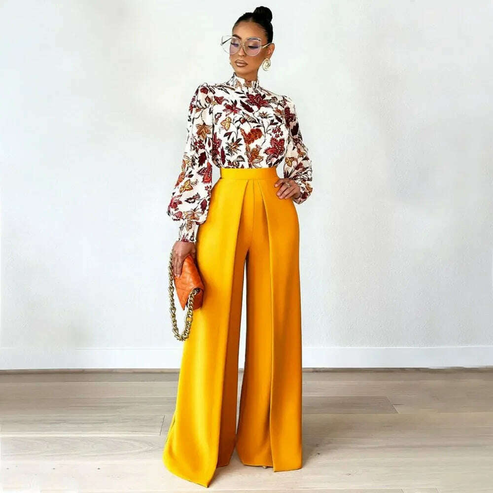 KIMLUD, Autumn Winter Solid Color Casual Wide Leg Pants Women Asymmetric Casual High Waisted Wide Leg Pants Floor Length for Women, KIMLUD Womens Clothes