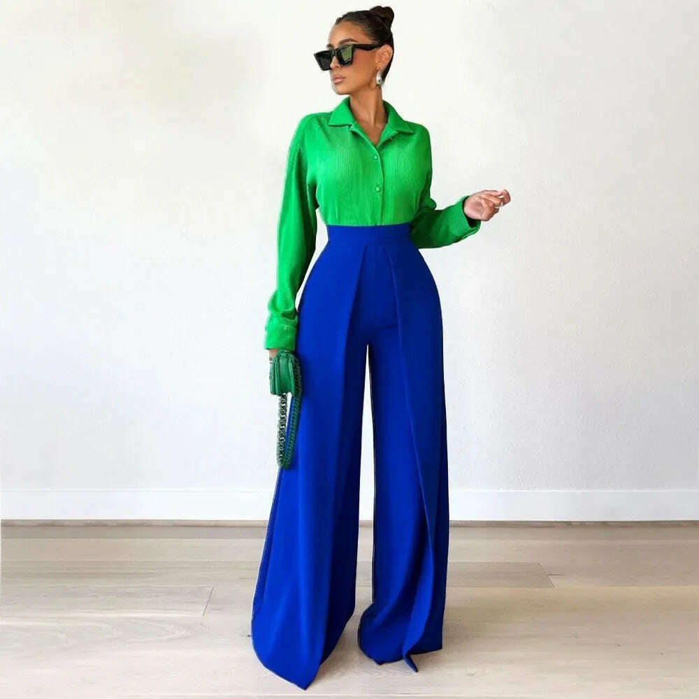 KIMLUD, Autumn Winter Solid Color Casual Wide Leg Pants Women Asymmetric Casual High Waisted Wide Leg Pants Floor Length for Women, KIMLUD Womens Clothes