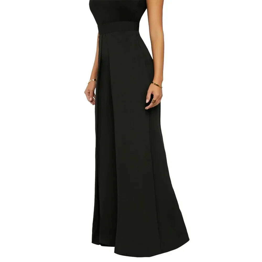 KIMLUD, Autumn Winter Solid Color Casual Wide Leg Pants Women Asymmetric Casual High Waisted Wide Leg Pants Floor Length for Women, KIMLUD Womens Clothes