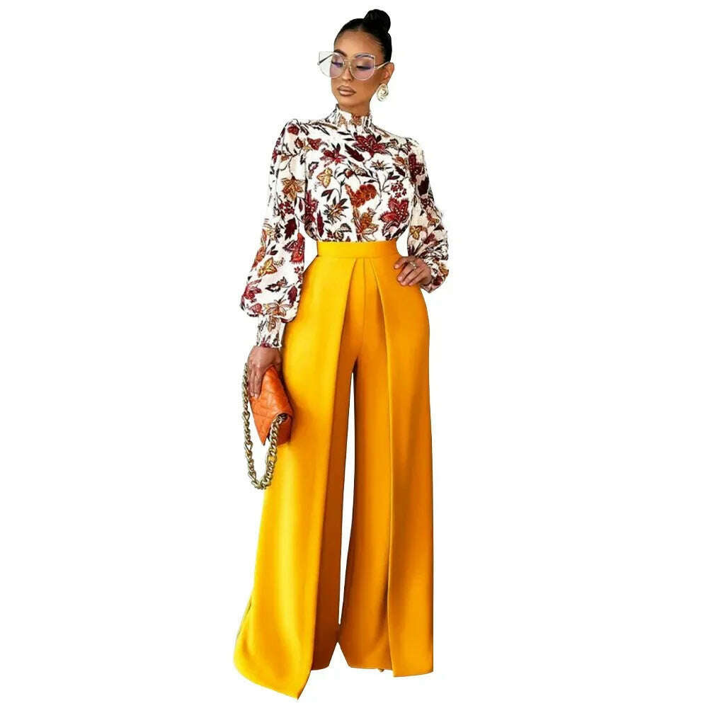 KIMLUD, Autumn Winter Solid Color Casual Wide Leg Pants Women Asymmetric Casual High Waisted Wide Leg Pants Floor Length for Women, yellow / XXL, KIMLUD APPAREL - Womens Clothes