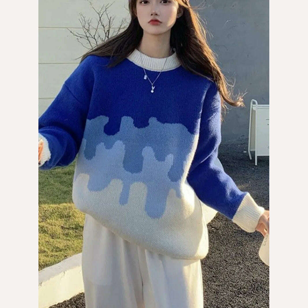 Autumn Winter Thick Sweater Ladies O-neck Sweater Long Sleeve Loose Casual Korean Style Klein Blue Top Women Jumper Femme 2022 - KIMLUD