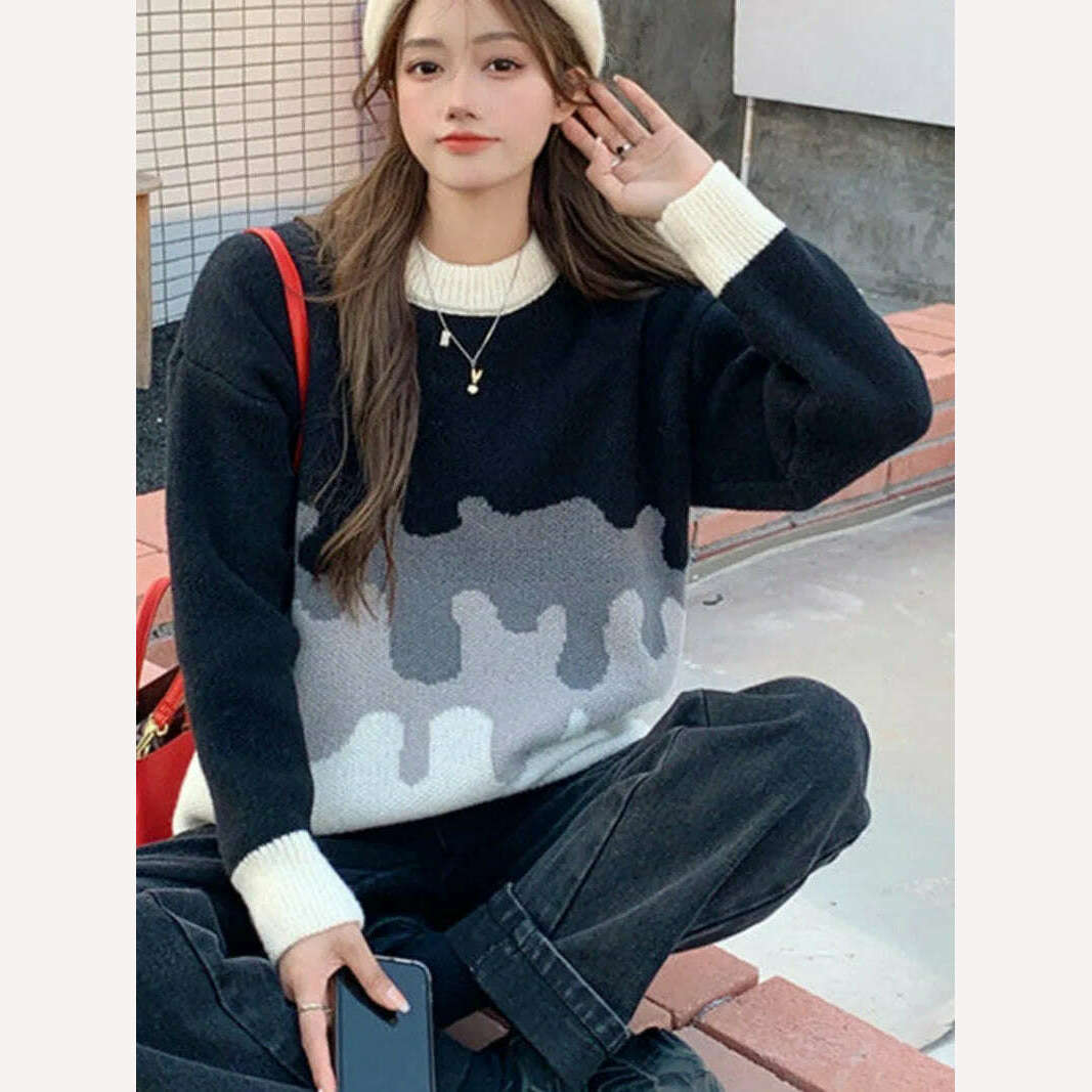 Autumn Winter Thick Sweater Ladies O-neck Sweater Long Sleeve Loose Casual Korean Style Klein Blue Top Women Jumper Femme 2022 - KIMLUD