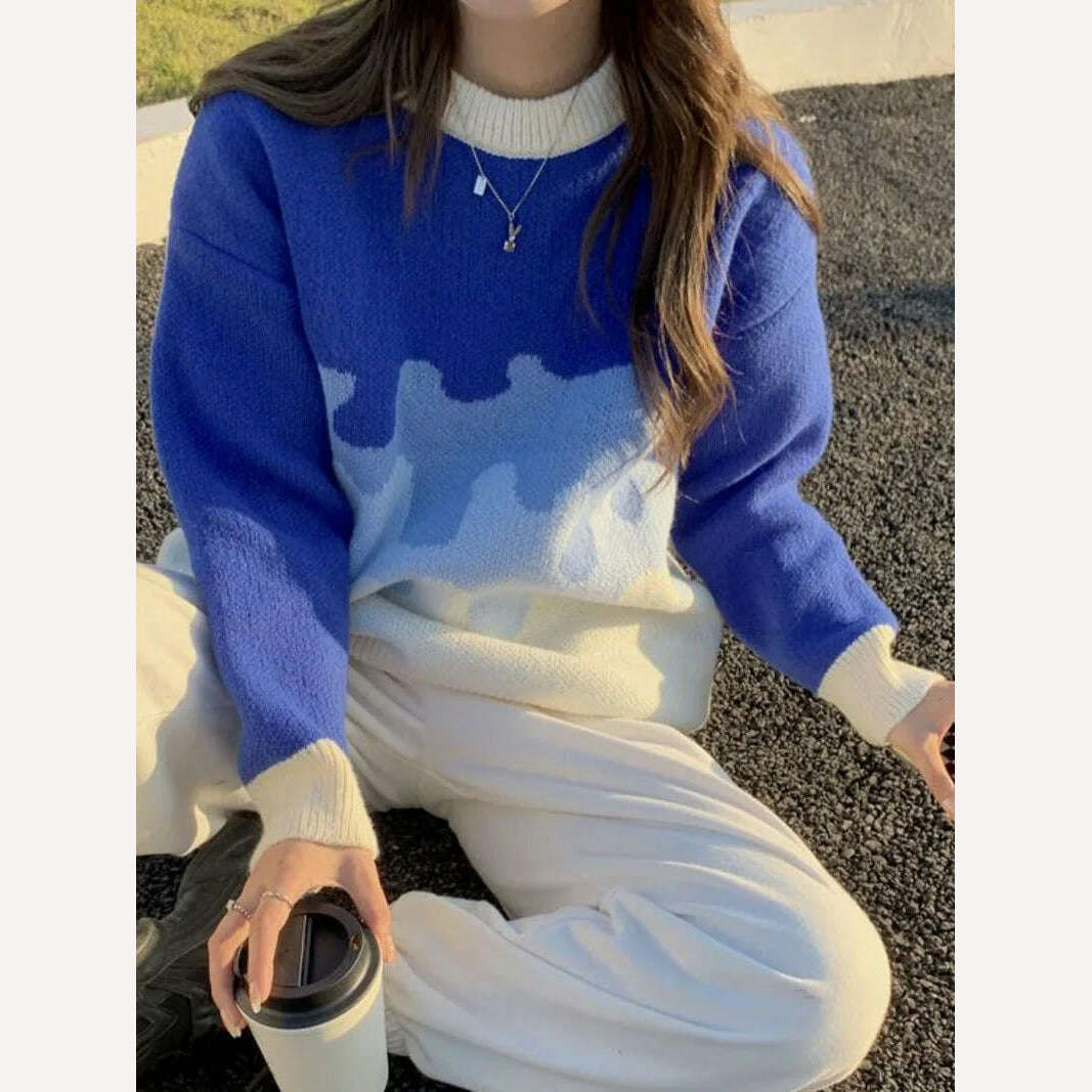 Autumn Winter Thick Sweater Ladies O-neck Sweater Long Sleeve Loose Casual Korean Style Klein Blue Top Women Jumper Femme 2022 - KIMLUD