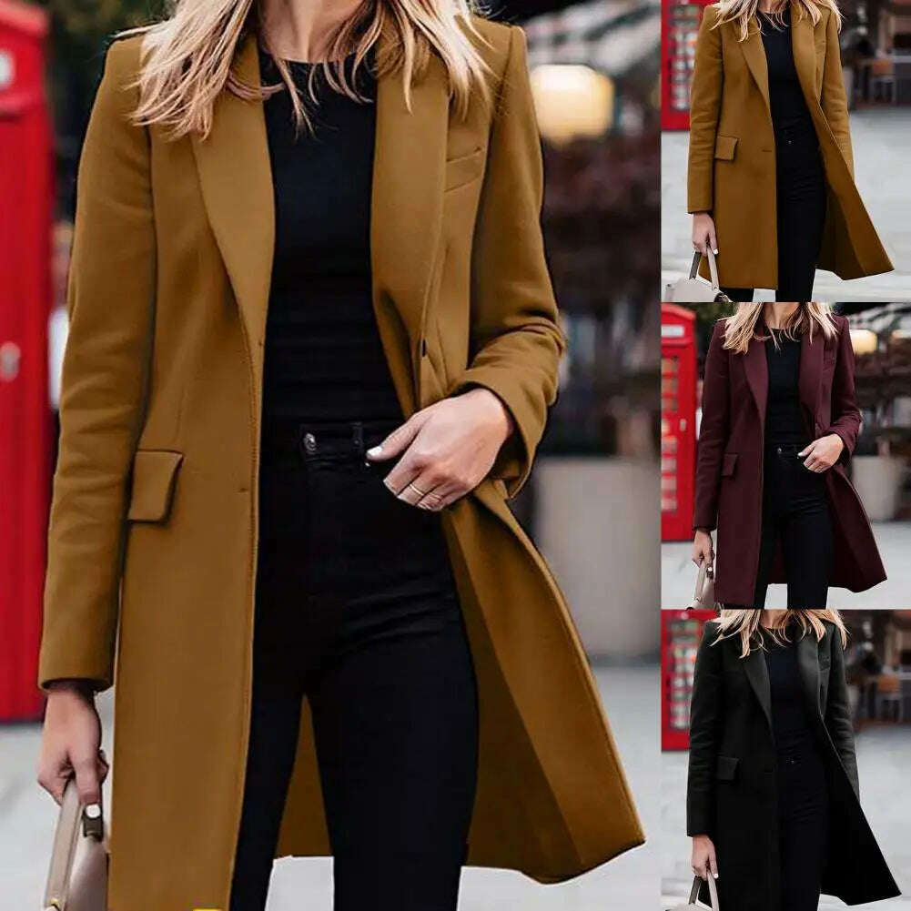 Autumn Winter Trench Coat for Women Suit Coat Single-breasted Long Blazer Jacket Women Coat sobretudo feminino ветровка женская - KIMLUD