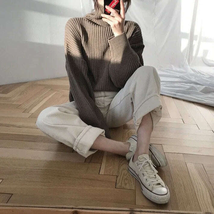 KIMLUD, Autumn Winter Turtleneck Sweater Women Pullover Korean Fashion Long Sleeve Knitwear Sweaters For Women 2023 Ladies Tops Loose, KIMLUD Womens Clothes