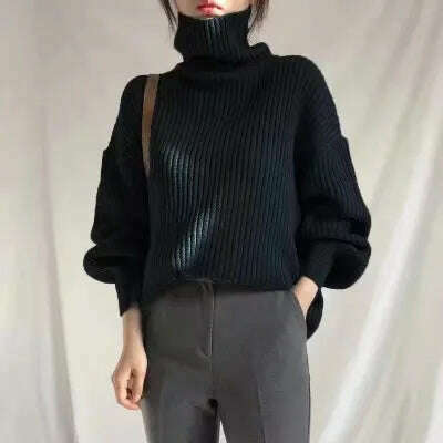 KIMLUD, Autumn Winter Turtleneck Sweater Women Pullover Korean Fashion Long Sleeve Knitwear Sweaters For Women 2023 Ladies Tops Loose, KIMLUD Womens Clothes