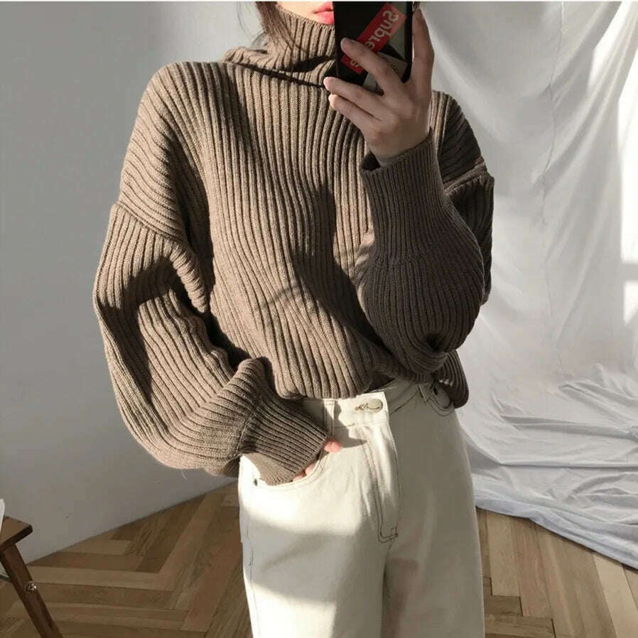 KIMLUD, Autumn Winter Turtleneck Sweater Women Pullover Korean Fashion Long Sleeve Knitwear Sweaters For Women 2023 Ladies Tops Loose, KIMLUD Womens Clothes