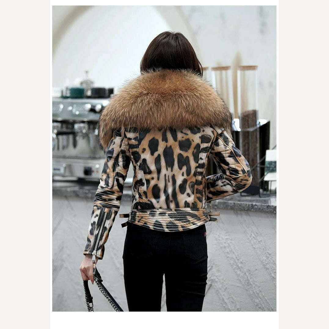 KIMLUD, Autumn Winter Women Genuine Sheepskin Leather Jacket Real Leather Coat with Ultra Large Raccoon Fur Collar Fashion Streetwear, KIMLUD Womens Clothes