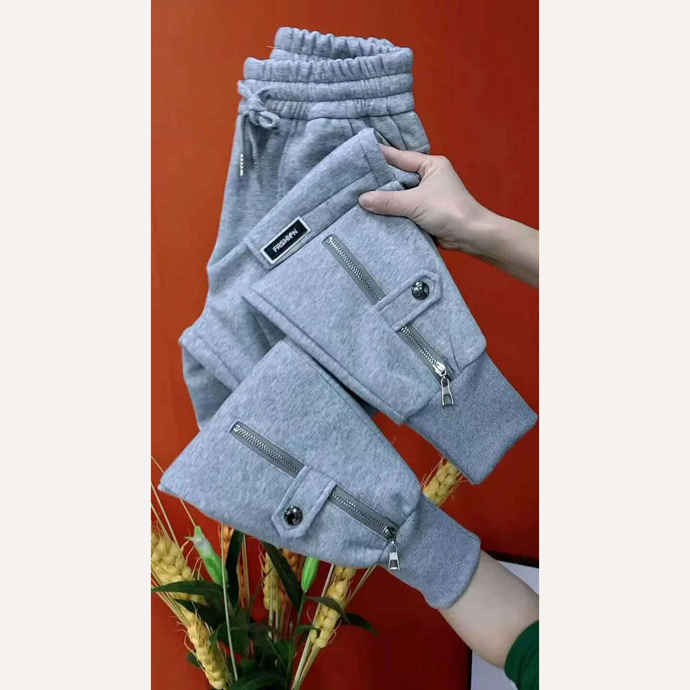 KIMLUD, Autumn Winter Women Pants Add Velvet Pants Elastic Waist Zipper Guard Harem Pants Casual Sports Trousers Female Harem Pants, KIMLUD Womens ClothesKIMLUD, Autumn Winter Women Pants Add Velvet Pants Elastic Waist Zipper Guard Harem Pants Casual Sports Trousers Female Harem Pants, Gray / M 42-52KG, KIMLUD APPAREL - Womens Clothes