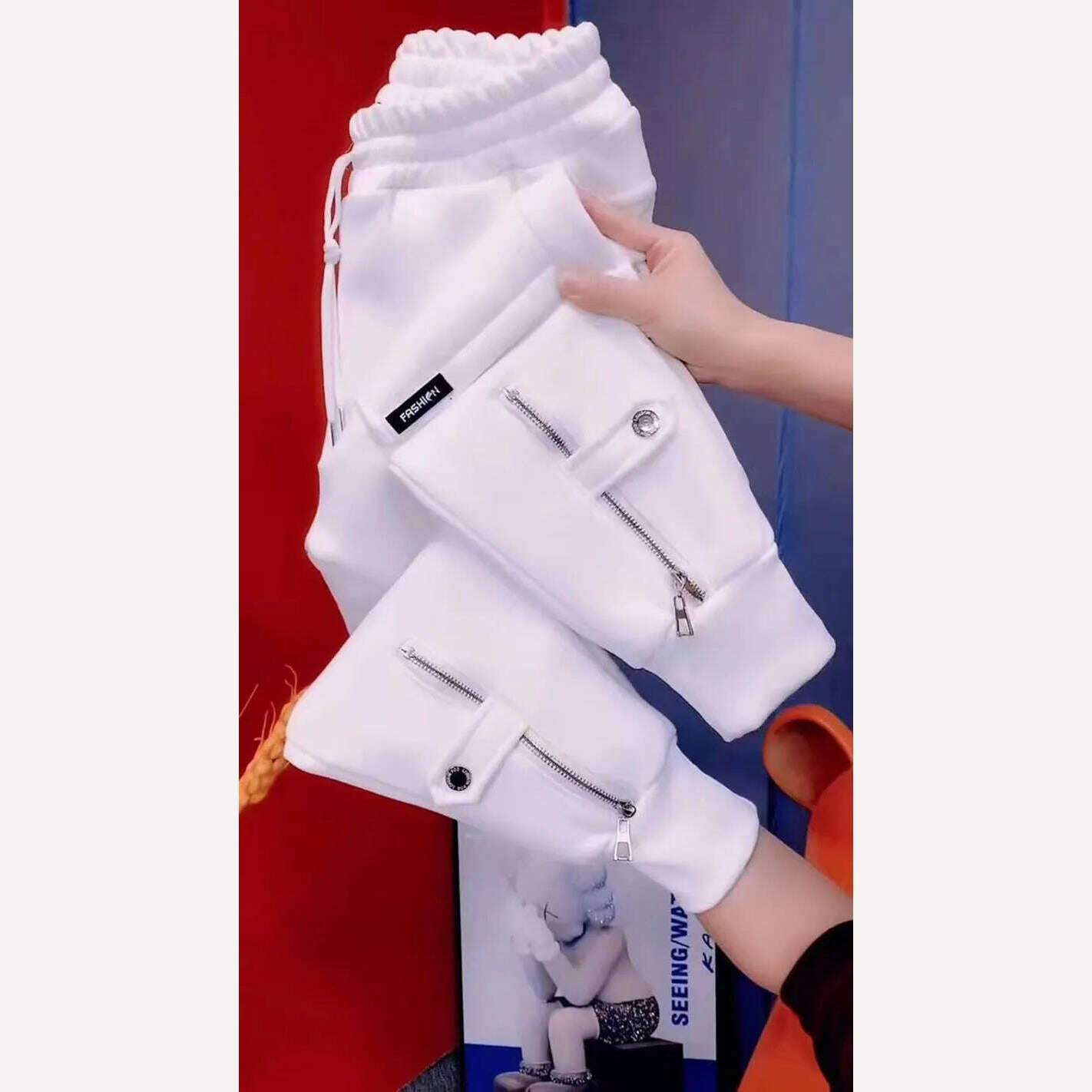 KIMLUD, Autumn Winter Women Pants Add Velvet Pants Elastic Waist Zipper Guard Harem Pants Casual Sports Trousers Female Harem Pants, KIMLUD Womens ClothesKIMLUD, Autumn Winter Women Pants Add Velvet Pants Elastic Waist Zipper Guard Harem Pants Casual Sports Trousers Female Harem Pants, White / M 42-52KG, KIMLUD APPAREL - Womens Clothes