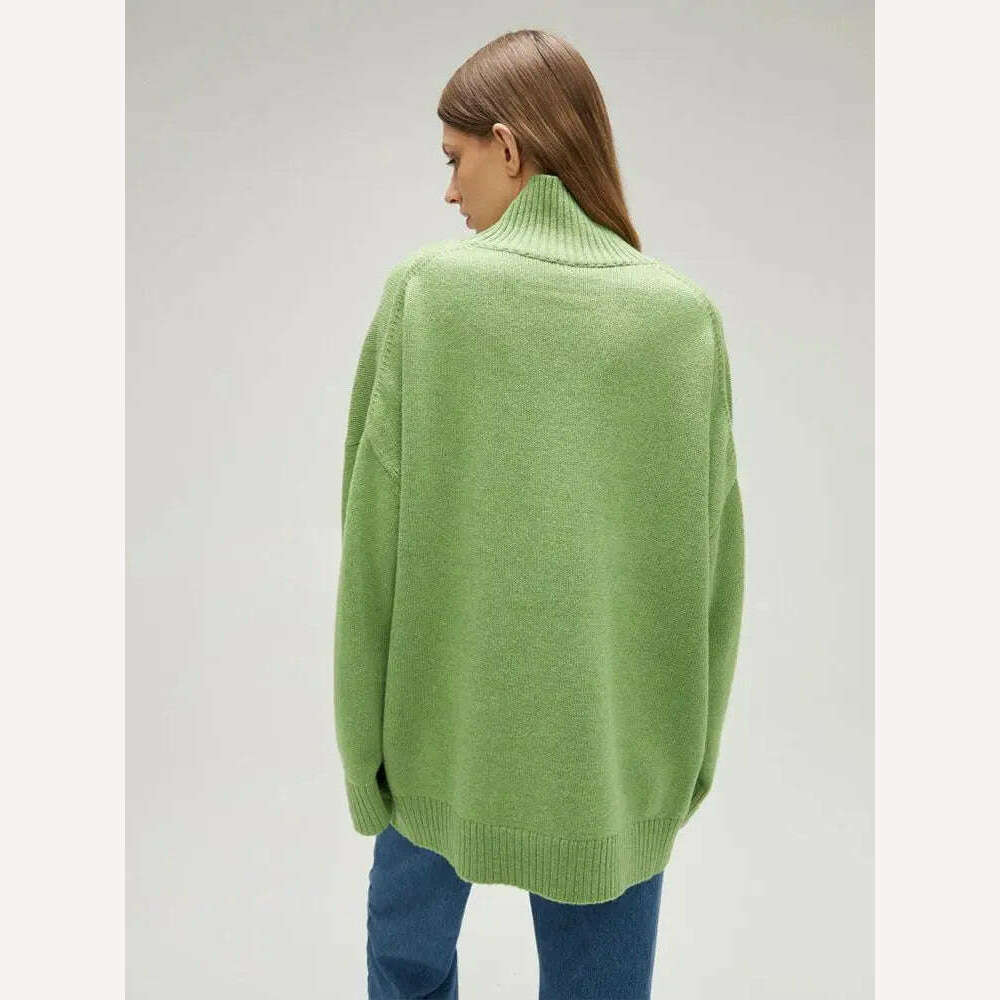 KIMLUD, Autumn Winter Women Turtleneck Loose Sweater Female Solid Long Sleeve Loose Knit Pullover Comfort Temperament Sweaters Outerwear, KIMLUD Womens Clothes