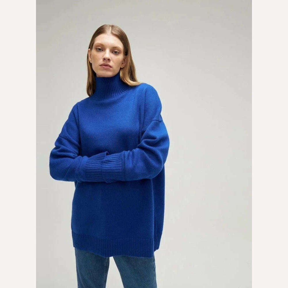 KIMLUD, Autumn Winter Women Turtleneck Loose Sweater Female Solid Long Sleeve Loose Knit Pullover Comfort Temperament Sweaters Outerwear, KIMLUD Womens Clothes