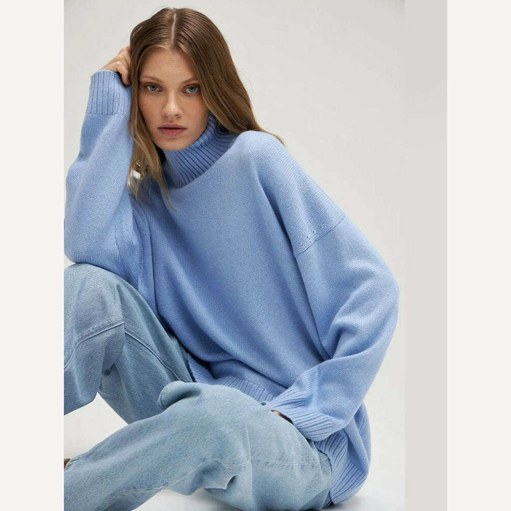 KIMLUD, Autumn Winter Women Turtleneck Loose Sweater Female Solid Long Sleeve Loose Knit Pullover Comfort Temperament Sweaters Outerwear, KIMLUD Womens Clothes