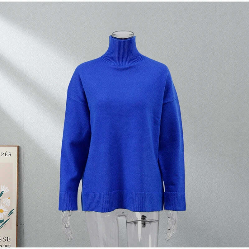 KIMLUD, Autumn Winter Women Turtleneck Loose Sweater Female Solid Long Sleeve Loose Knit Pullover Comfort Temperament Sweaters Outerwear, KIMLUD Womens Clothes