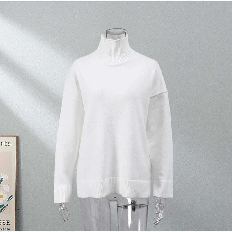 KIMLUD, Autumn Winter Women Turtleneck Loose Sweater Female Solid Long Sleeve Loose Knit Pullover Comfort Temperament Sweaters Outerwear, KIMLUD Womens Clothes