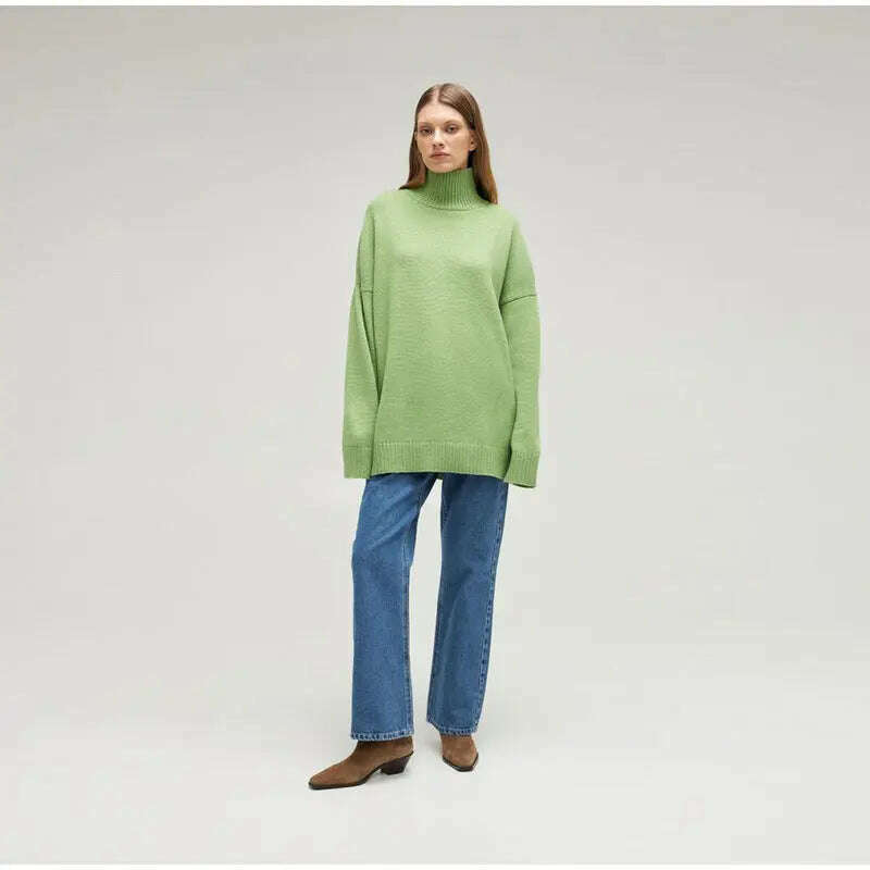 KIMLUD, Autumn Winter Women Turtleneck Loose Sweater Female Solid Long Sleeve Loose Knit Pullover Comfort Temperament Sweaters Outerwear, KIMLUD Womens Clothes