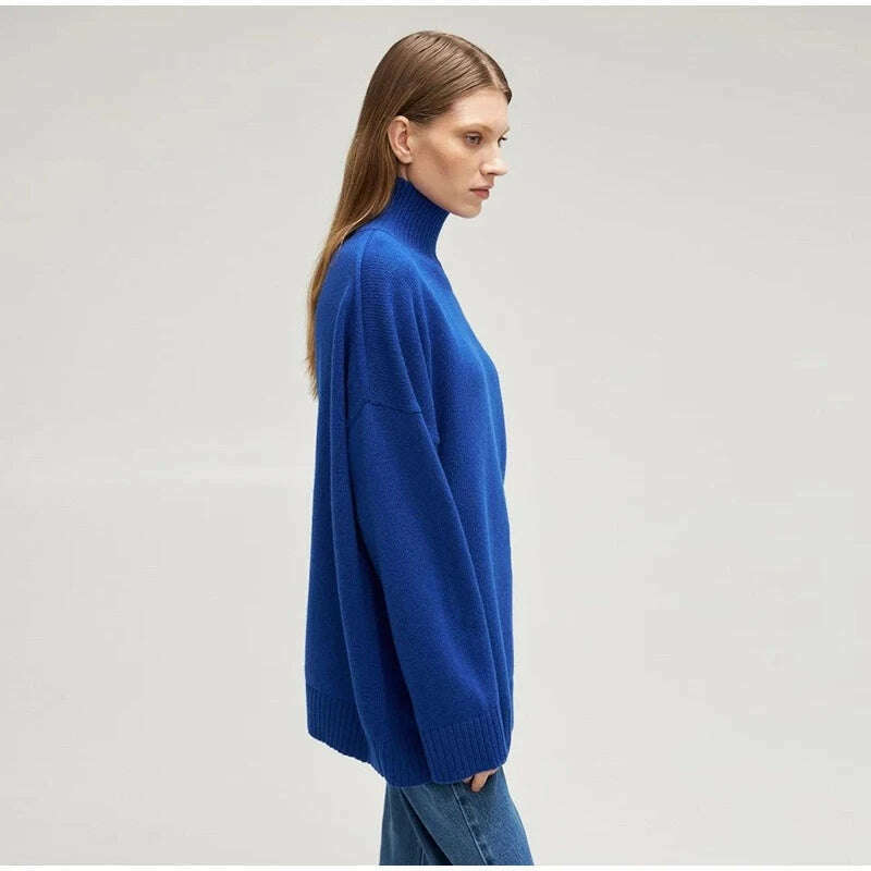 KIMLUD, Autumn Winter Women Turtleneck Loose Sweater Female Solid Long Sleeve Loose Knit Pullover Comfort Temperament Sweaters Outerwear, KIMLUD Womens Clothes