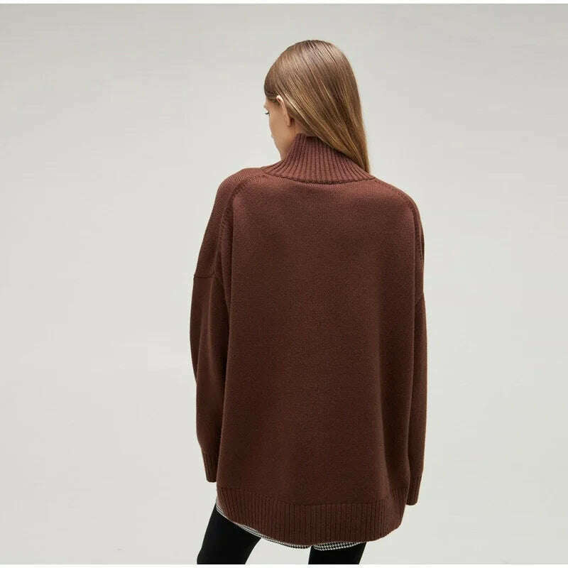 KIMLUD, Autumn Winter Women Turtleneck Loose Sweater Female Solid Long Sleeve Loose Knit Pullover Comfort Temperament Sweaters Outerwear, KIMLUD Womens Clothes