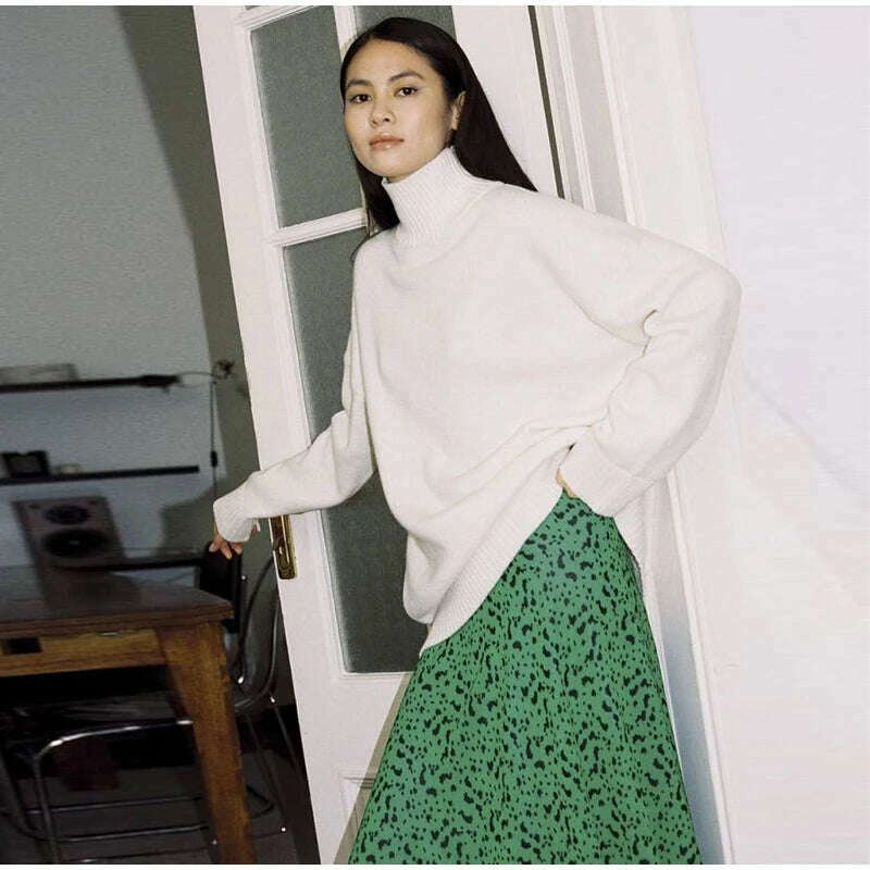 KIMLUD, Autumn Winter Women Turtleneck Loose Sweater Female Solid Long Sleeve Loose Knit Pullover Comfort Temperament Sweaters Outerwear, KIMLUD Womens Clothes