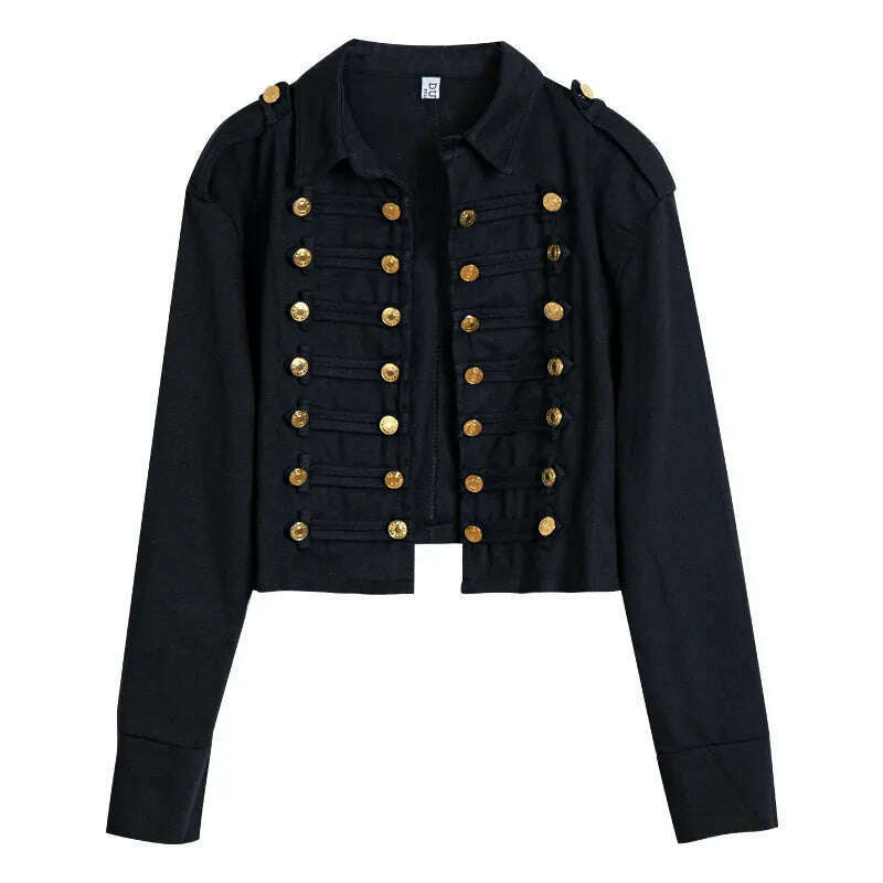 KIMLUD, Autumn Women Military Uniform Short Jackets Gold Buttons Double-breasted Jretro Jackets Long Sleeve Vintage Coats Windbreaker, KIMLUD Womens Clothes