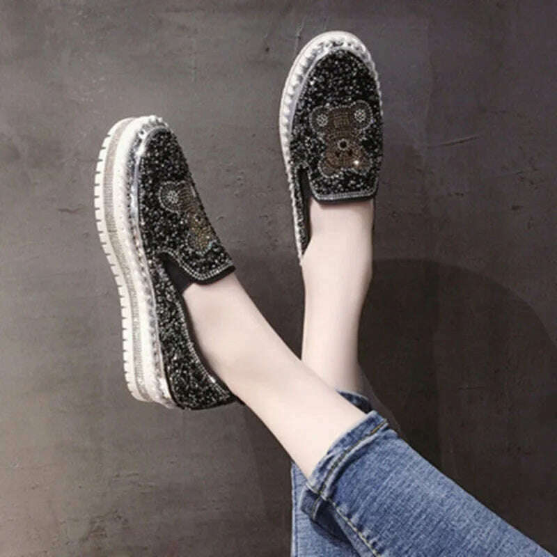 KIMLUD, Autumn Women Thick Bottom Sneaker Running Fashion Designer Woman Shoes Trend 2023 Casual Canvas Mirror Luxury Rhinestone Spring, KIMLUD Womens Clothes